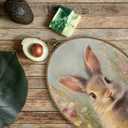 QZQE Spring Easter Bunny Oval Wall Art Decor Framed, Cottagecore Wildflower Rabbit Oval Canvas Prints, Easter Bunny Rabbit Wall Hanging Decor for Nursery Home Bedroom Living Room, 8.6x11.4 Inch