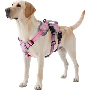 Dog Harnesses Escape Proof, Escape Artist Harness, Fully Reflective Harness with Padded Handle, Breathable,Durable, Adjustable Vest for Large Dogs Walking, Training, and Running Gear Pink (Large) (Large (Pack of 1))