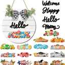 20Pcs Interchangeable Welcome Sign for Front Door Seasonal Wooden Holiday Wreaths Farmhouse Door Decor Changeable Outdoor Decorations for Home Porch Gifts Christmas Fall Outside Hanging Sign