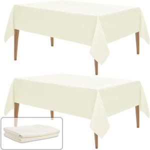 WIGENIUS 2 Pack Ivory Table Cloth Rectangle Tablecloths 60X102 Inch,Polyester Table Cloth for 6 Foot Rectangle Tables,Wrinkle Resistant Washable Fabric Table Covers for Party,Wedding Banquet