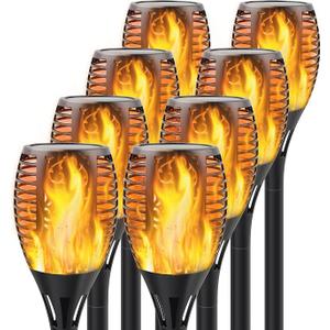 Solar Torch Lights with Flickering Flame, Fire Effect Garden Light, Auto On/Off Dust to Dawn, Outdoor Waterproof Landscape Decoration, Powered Security Light for Patio, 8 Pack