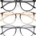 IBOANN Chic & Comfy Blue Light Glasses for Women - 3-Pack Round Frames, Screen-Ready Style with UV Protection Coating (C1 Light Black &Cape Honey Tortoise &Cascade Grey)