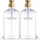 Vine Creations Glass Soap Dispenser Set, Kitchen Soap Dispenser Set with Ceramic Tray, 16 oz Dish Soap and Hand Soap Dispensers with Stainless Steel Pump Decor (Clear Bottle/Brushed Brass)