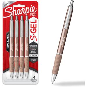 Sharpie S-Gel Gel Pens Sleek Metal Barrel Champagne Medium Point (0.7mm) Black Ink 4 Count