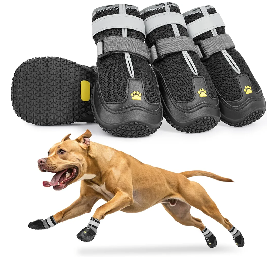 LUCKYPAW Dog Shoes for Large Medium Dogs, Breathable Dog Boots for Hot Pavement, Paw Protectors for Summer Walking Hiking Winter Snow Outdoor, No Slip Reflective Booties for Hardwood Floor-Black,6