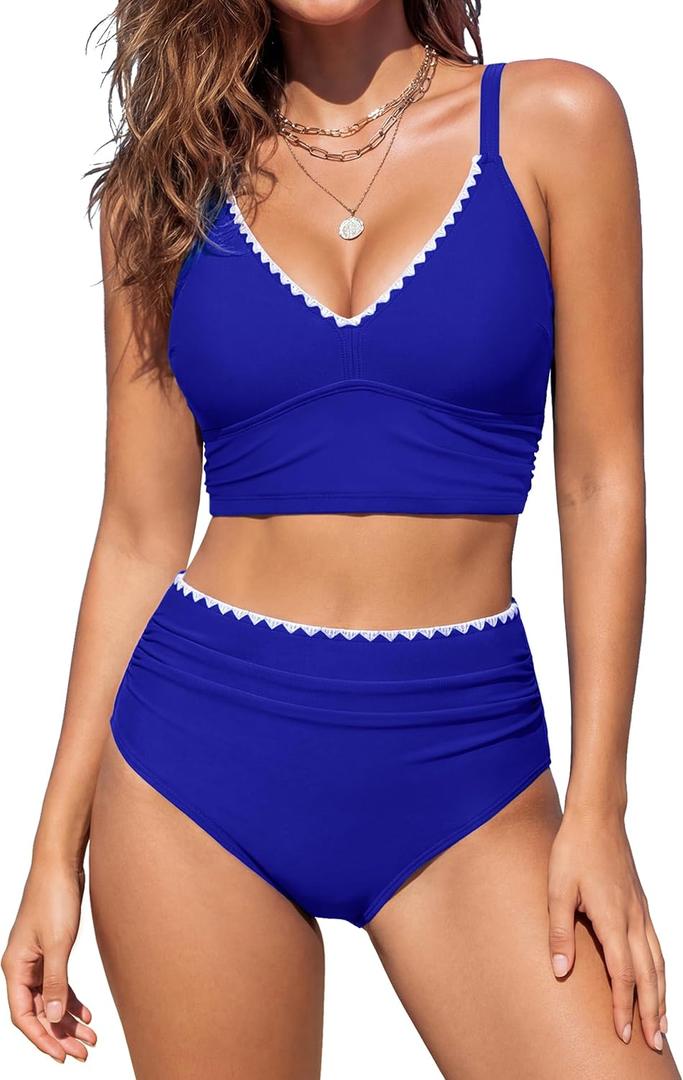 BMJL Women's High Waisted Bikini Sets Tummy Control Swimsuits Two Piece Bathing Suit Cute Swim Suits 2026 (Medium, Royal Blue)