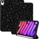 Compatible With Ipad Mini 7 Case(A17 Pro) 2024 Ipad Mini 6 Case 8.3 Inch 2021, Pencil Holder Soft Back Auto Sleep/Wake Cover Women Men Girls Cute-Black Leopard Cheetah