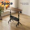 HUANUO Mobile Standing Desk with Wheels and Storage Basket, Height Adjustable 28.7"-46.1" Rolling Desk for Walking Pad, Small Space Laptop Computer Workstation for Home Office, 31.5" x 15.75"