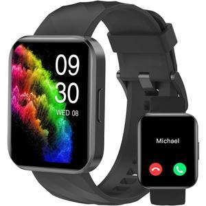 RUIMEN Smart Watches for Men Women (Answer/Make Calls) Compatible with iPhone/Android Phones, 1.85" HD Screen Fitness Tracker Heart Rate Monitor 100+ Sports Tracker Watch Waterproof (Black)