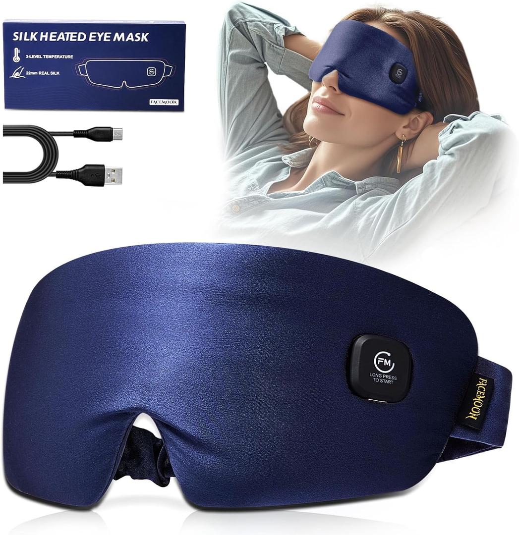 Heated Eye Mask for Dry Eyes - Silk Cordless Warm Eye Compress Moist Heat, FSA Eligible, Eye Heating Pad for Stye Treatment, Tired Eyes, Sleep, Travel, Washable, Rechargeable, Blue