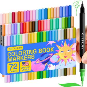 ARTISTRO 72 Brush Marker Pens Coloring Markers for Adults Brush Tip & 0.4mm Fineliner Pens Coloring Markers No Bleeding