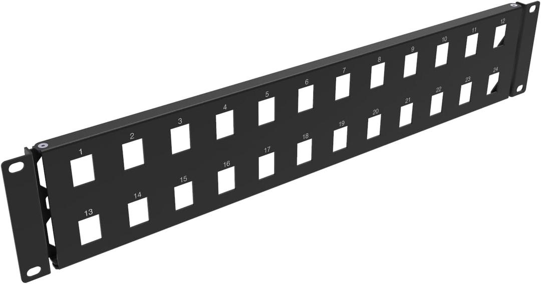 2U Hinged 24-Port Blank Keystone Patch Panel Metal for 19" Rackmount Housing, Black(2U24HolesBP)