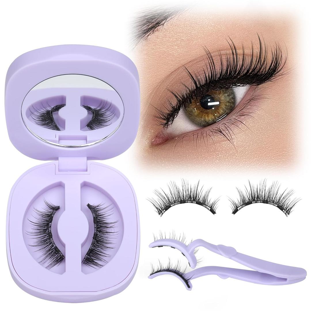 Lanflower Magnetic Eyelashes with Applicator, Mangetic Eyelashes Natural Look, Wispy Magnetic Lashes, No Glue Needed Magnetic Eyelashes, Strong Hold, Reusable, Waterproof, Cat Eye, No Irritation, 2-26Y