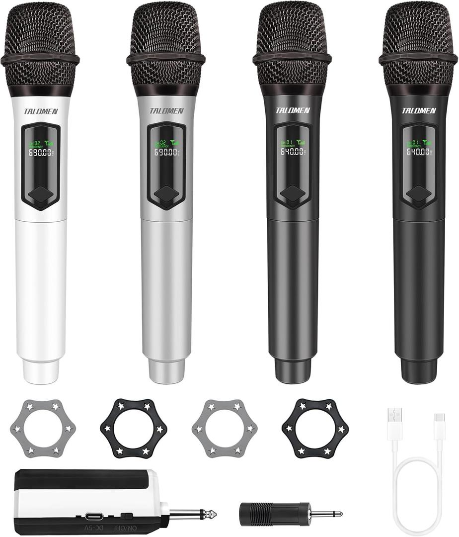 talomen Wireless Microphones for Karaoke, Rechargeable Microphone Set of 2, Plug and Play, 160FT Range, Less Latency Microfono Inalambrico for Singing, Speech, Party, Wedding