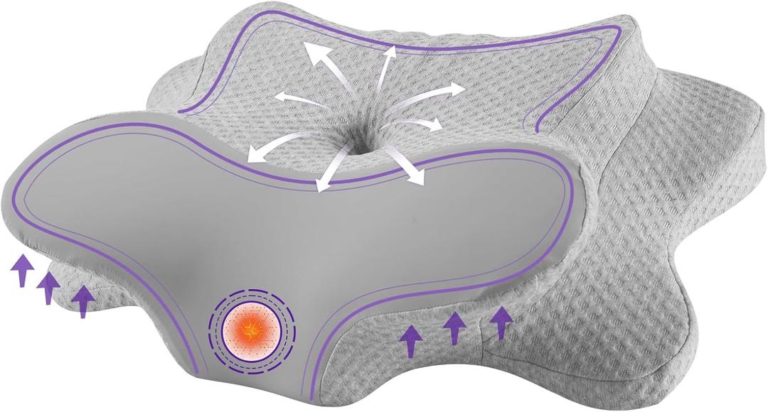 Cervical Neck Pillow - Memory Foam Pillow for Pain Relief Sleeping, Ergonomic Neck Support Contour Pillows for Side Back Stomach Sleepers, Orthopedic Breathable Pillowcase, Grey