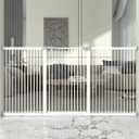 41-Inch Extra Tall Metal Baby Gate for Doorway, 76.8-79.5'' Pet Safe Gate with Expansion Kit, No Drilling Cat Fence Indoor, No Climb Child Door, White