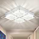 Crystal Ceiling Light LED Square Hallway Light Fixture Dimmable Flush Mount Ceiling Lights 14 Inch 4000K Bathroom Ceiling Lighting Foyer Chrome Kitchen Living Room Light, Square-14.17 inches