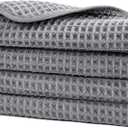POLYTE Microfiber Lint Free Washcloth Face Towel, 13 x 13 in, 4 Pack (Gray, Waffle Weave)