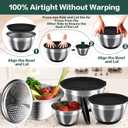 Nicdiet Mixing Bowls with Airtight Lids, Stainless Steel Mixing Bowl Set with 3 Metal Nesting Bowls, Colander & Grater, Non-Slip Bottoms, Size 1.5, 2.5, 5 QT, Great for Mixing & Serving, Black