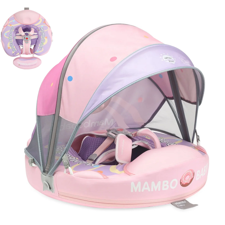 Mambobaby Float with Canopy and Tail New Upgraded Non-Inflatable Baby Pool Float Mambo Float Swim Trainer Solid Infant Swim Float Adjustable Pearl Foam Baby Swim Ring