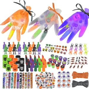 296PCS Halloween Party Favors Gloves, 24Sets Purple Orange White Gloves Stuffed Bulk Non-Candy Halloween Goodie Bags Fillers Trick or Treat Bag for Halloween Party Supplies Birthday Classroom Gifts