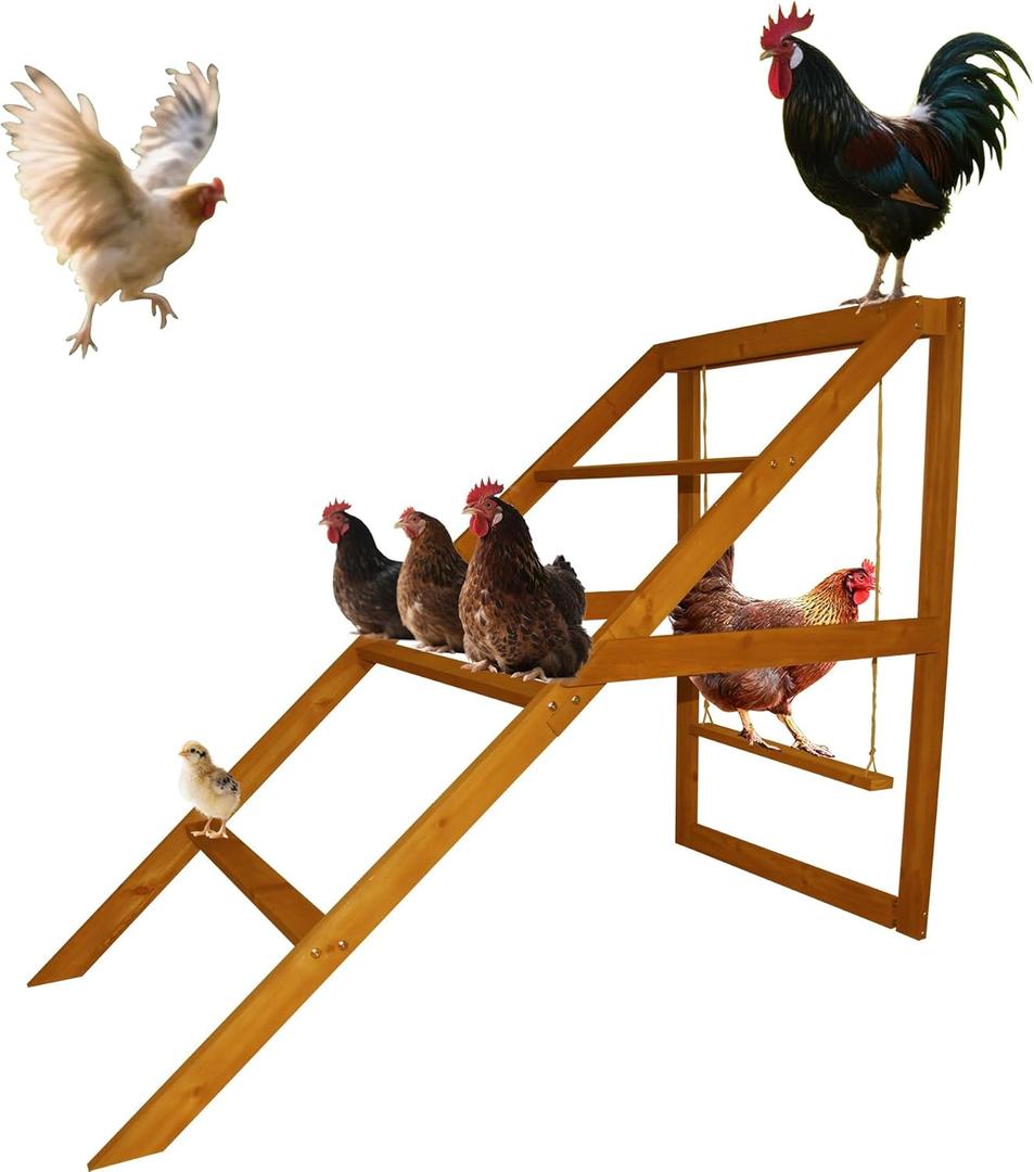 Chicken Perches for Coop with Swing: Roosting Bars for Coop Accessories - Chicken Run Accessories Toy, Wooden Ladder for Pet, Ideal for Backyard Poultry, Farms, Easy to Assemble and Clean (Size 2)