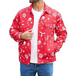 Christmas Jean Jacket Men Trucker Unlined Coats Xmas Printed Tops Stocking Stuffers for Man, Size XL
