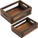 Dicunoy Set of 2 Rustic Nesting Boxes, Wooden Organizer Crates Basket, Small Decorative Wood Wire Containers with Handle for Countertop, Fruit, Veggies, Kitchen, Bathroom, Pantry Storage, Gift Basket