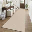 KOZYFLY Cotton 3x12 Runners Rugs for Hallway, Long Washable Runner Rug, Woven Non Slip Kitchen Runner, Braided Entryway Rug, Floor Carpet for Entry, Aisle, Hall, Ivory/Camel/Brown