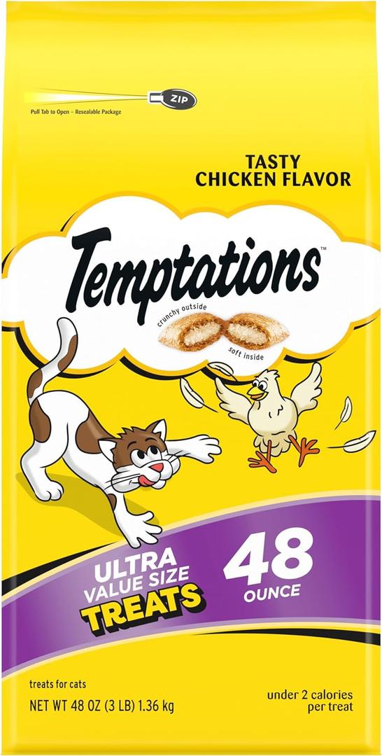 Temptations Classic Crunchy and Soft Cat Treats Tasty Chicken Flavor, 48 oz. Pouch (3 Pound (Pack of 1))