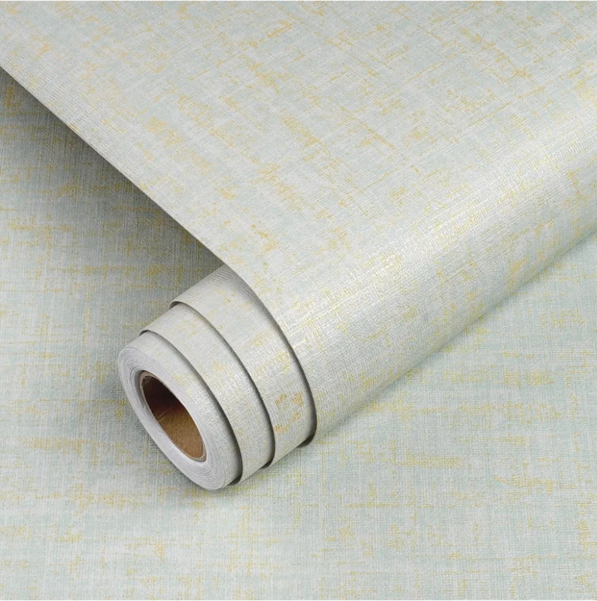 YENHOME Grasscloth Textured Peel and Stick Wallpaper for Bedroom 24"X118" Blue Gold Grasscloth Peel and Stick Wallpaper Textured Removable Wall Paper for Kitchen Contact Paper for Cabinets and Drawers
