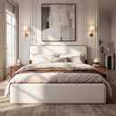 Merax King Size Bed Frame with Upholstered Headboard & Footboard, Mid-Century Modern Wood Platform Bed for Bedroom, No Box Spring Needed, Easy Assembly, Bear 600lbs, Walnut + White