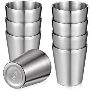 8 Pack Stainless Steel Cups 10 oz Double Wall Metal Cup Vacuum Water Glasses Reusable Silver Camping Mugs for Party Bar Home Restaurant Adults Travel Outdoor