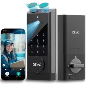 Devo G1 Video Smart Lock with Camera&Doorbell,6-in-1 Keyless Entry Door Lock with App Remote,Fingerprint ID,Auto Locks,Built-in Wi-Fi Smart Deadbolt for Front Door,Easy Install,Waterproof,BHMA Grade 3 Devo G1 Video Smart Lock with Camera&Doorbell,6-in-1 Keyless Entry Door Lock with App Remote,Fingerprint ID,Auto Locks,Built-in Wi-Fi Smart Deadbolt for Front Door,Easy Install,Waterproof,BHMA Grade 3