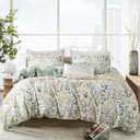 Floral Queen Comforter Set Soft Cotton Cute Floral Bedding Comforter Sets Garden Style Green Flower Print Botanical Flowers Queen Comforter Set for All Seasons 1 Comforter and 1 Pillowcases (Queen(90"x90"))