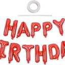 TONIFUL Red Happy Birthday Balloons 16 Inch Mylar Foil Letters Birthday Sign Banner Balloon Bunting Reusable for Girls Boys Kids & Adults Birthday Decorations and Party Supplies