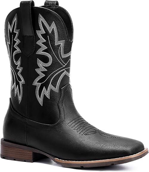 Lumeheel Cowboy Boots for Men - Western Men's Boots with Classic Embroidered, Slip on Square Toe Boots, Slip Resistant Country Boots Chunky Heel Ankle, Durable Short Boots for Spring Fall, 10 size Lumeheel Cowboy Boots for Men - Western Men's Boots with Classic Embroidered, Slip on Square Toe Boots, Slip Resistant Country Boots Chunky Heel Ankle, Durable Short Boots for Spring Fall, 10 size
