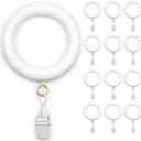 24 Pack of White 2 Inch, Wooden Curtain Rod Rings with Clips, Decorative Drapery Hooks for Hanging Drapes, Vintage, Cafe and Shower Curtains, Tension Rod Hangers & Home Decor, 1.25 Inner Dia.