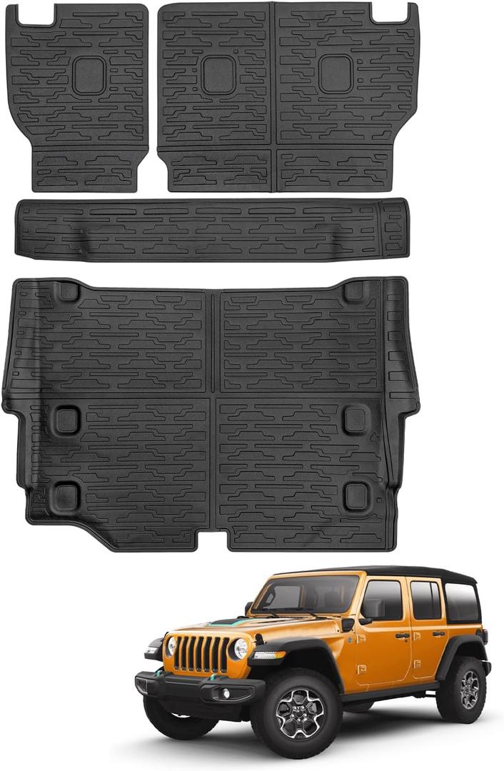 Cargo Mat Backrest Mat Compatible with 2021-2024 Jeep Wrangler JL 4 Door 4XE(Plug-in Hybrid), Cargo Liner Back Seat Cover TPE All-Weather Protector for Jeep Wrangler 4 Door Accessories