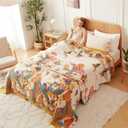LUTBM Boho Throw Blanket 100% Cotton Soft Bed Throw Twin Lightweight Blanket Floral Bird and Butterfly Room Decor Breathable Bed Blankets,60"x80" All Season Reversible Blankets for Sofa Couch Chair