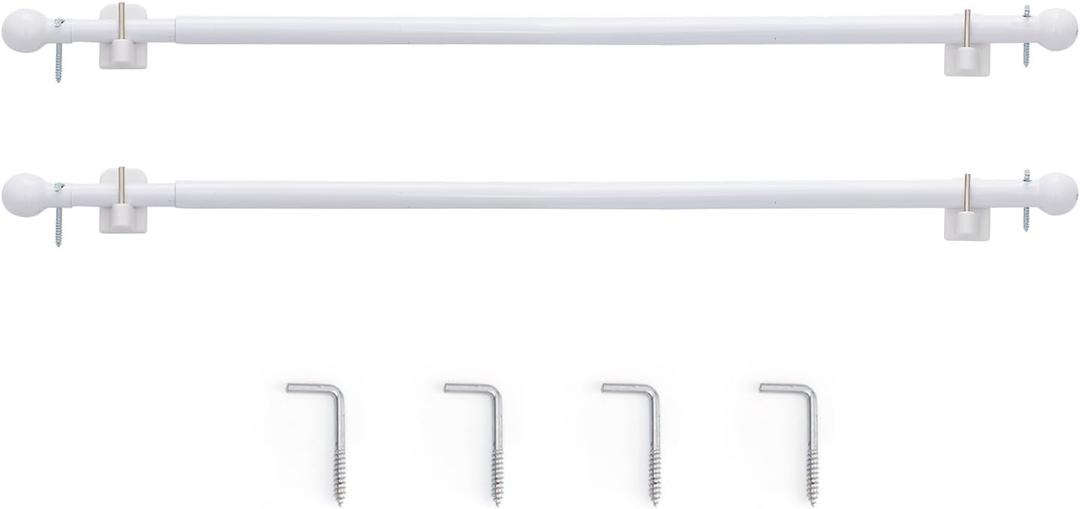 jinchan French Door Curtain Rods White Magnetic Rod No Drill Adjustable Cafe Metal Rod for Front Door Patio Hard Ware Multi-Use Four Adhesive Hooks Tool for Tier Curtain 26 to 48 Inch