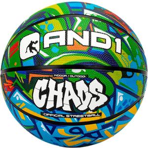 AND1 Chaos Rubber Basketball: Official Regulation Size 7 (29.5 inches) Rubber Basketball - Deep Channel Construction Streetball, Made for Indoor Outdoor, Green/Aqua