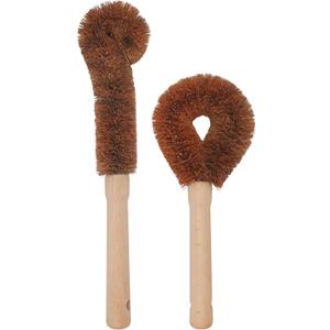 2pcs Coconut Fiber Bottle Brush, Bottle Cleaner Dish Scrubber, Eco Friendly Natural Wooden Cleaning Scrub Bristle Head for Deep Pan Kitchen Dishes Vegetable Washing, Sturdy Handle Holder, Dark Brown