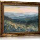 Vintage Gold Framed Wall Art Misty Blue Ridge Mountains Floral Painting Canvas Prints Mountains Wildflower Landscape Natural Poster Picture Artwork for Living Room Bedroom Wall Decor, Size: 24"L x 16"W