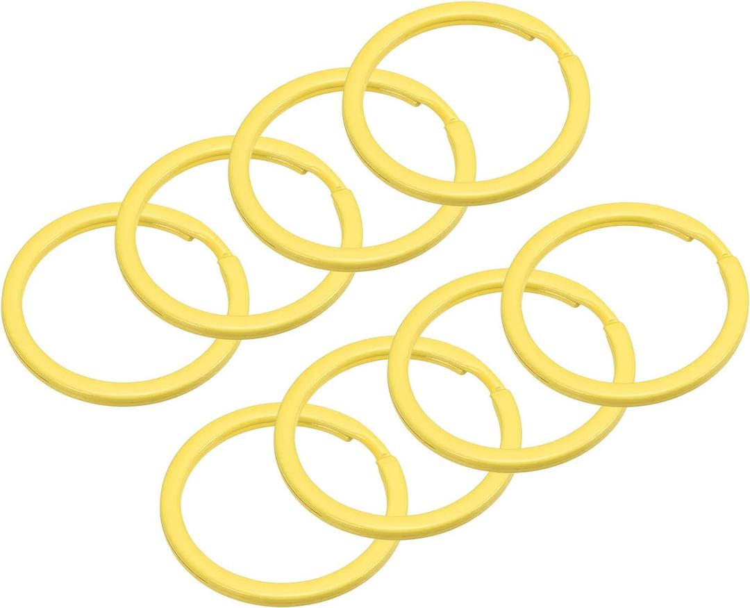 uxcell Split Keychain Rings, 30mm/1.2inch Round Flat Key Holder for Keys Organization, Decoration, Carbon Steel, Yellow, 8Pcs