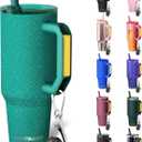 Thicc Buddy - 40 oz Stainless Steel Vacuum Insulated Tumbler with Lid and Straw for Water - Travel Mug Cupholder Friendly - Gifts for Women Men Him Her (Teal Glitz)