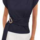 PRETTYGARDEN Women Blouses Spring Dressy Cap Sleeve Mock Neck Work Shirts Buckle Tunic Summer Business Casual Tops 2026, XXL