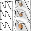 2-Pack Pot Lid Organizer, 6-Tier Pots & Pans Lid Holder Organizer for Cabinet or Wall/Door Kitchen Storage, No-Drill Adhesive Mount, Space-Saving Solution (Black)