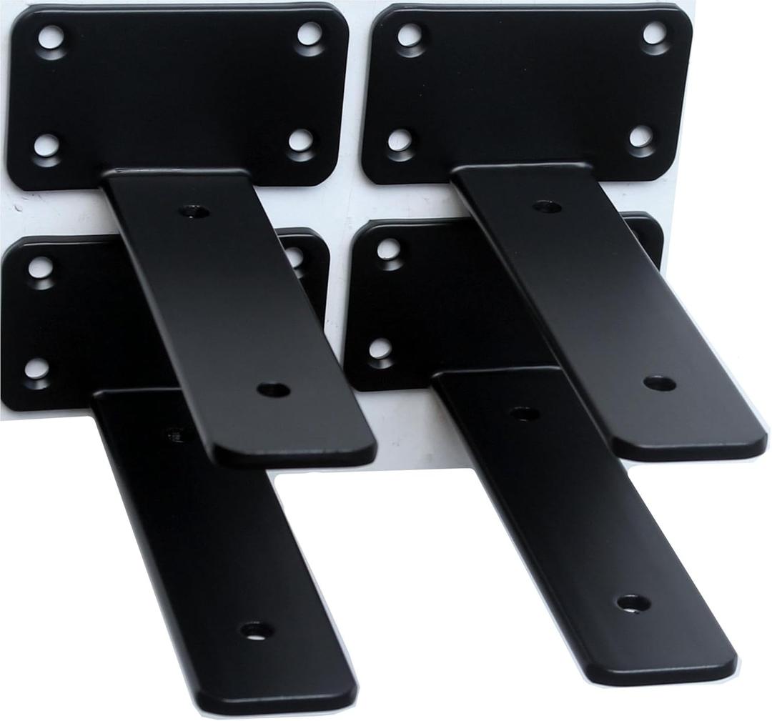 4 Pack - 5 inch Black Hidden L Shelf Bracket (1/5 Inch Thicked) Iron Floating Shelf Brackets Rustic Industrial Metal Brackets for Shelf Support