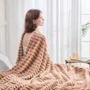 NEWCOSPLAY Super Soft Queen Blanket Taupe Premium Silky Flannel Fleece 3D Ribbed Jacquard Lightweight Bed Blanket All Season Use (Taupe Ribbed, Queen(90"x90"))